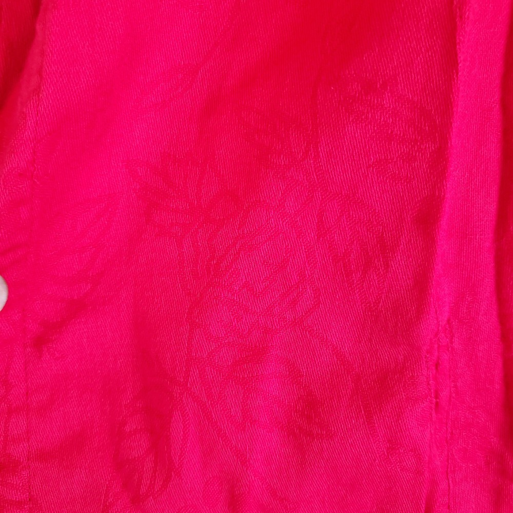 Chico's Red Floral Linen Blend Button Front Long Sleeve Jacket Size 2 - Picture 6 of 9